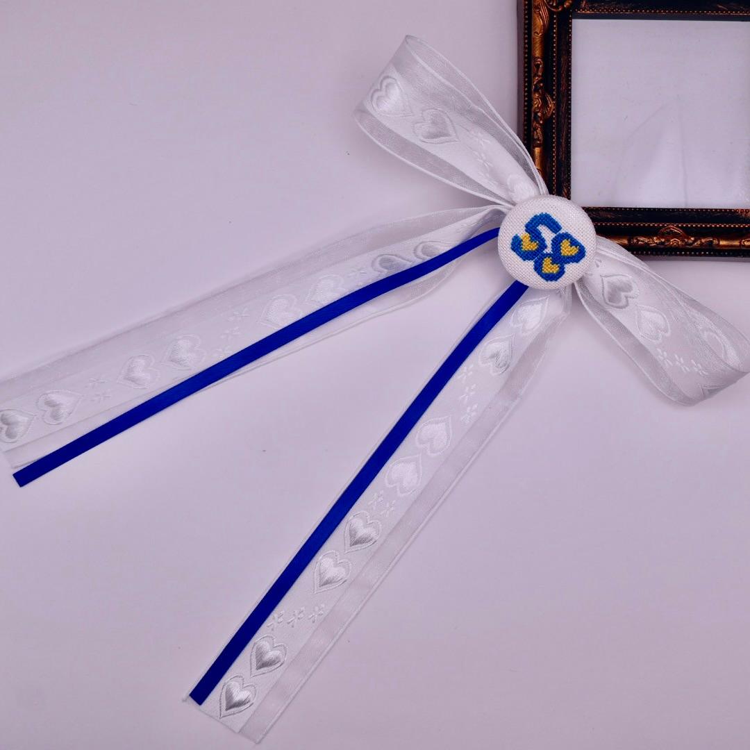 【番号オーダー可能】横浜DeNAベイスターズ風カラー　くるみボタンのヘアリボン　クロスステッチ刺繍 | 3枚目